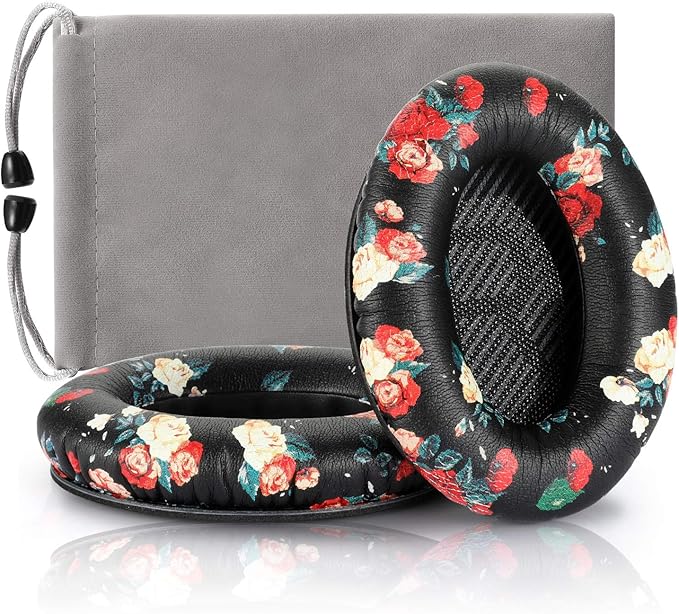 Headphones Replacement Ear Pads,Compatible for Bose Quietcomfort QC15 QC25 QC35 35 ii-(Black Floral)