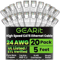 GEARit Cat 6 Ethernet Cable (20-Pack 5 Feet) Cat6 Network Patch, 10Gbps, RJ45, Snagless Cord, Gold-Plated Connectors, Internet for PC, TV, Tablet, Router, Printer, Servers, IT Data Center - White
