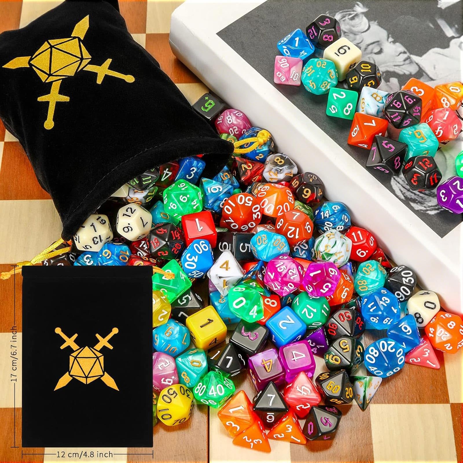 Yilloog 350 Pcs Dice Sets Bulk with Drawstring Bag Polyhedral Dice Sets Multi Role Playing Table Game D4 D6 D8 D10 D% D12 D20 (Mixed Style)