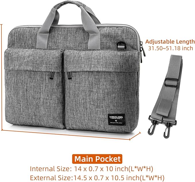 KINGSLONG 14 inch Laptop Bag with Shoulder Strap, Messenger Bag,Slim Computer Carrying Case Notebook Handbag for Men Women Fit for Acer Asus Lenovo HP Toshiba, Gray