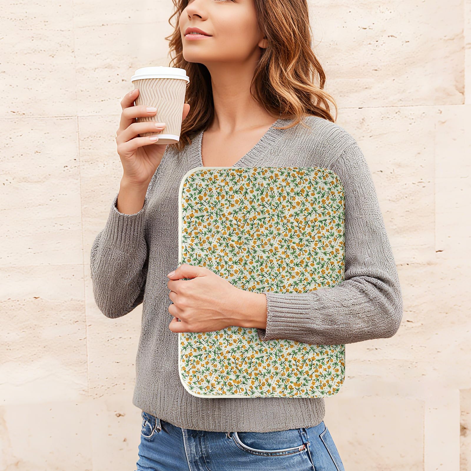 Puffy Laptop Sleeve 13-15.6 Inch Cute Quilted Laptop Protective Case Padded Floral Computer Sleeve for MacBook (B-Yellow, 13 Inch)