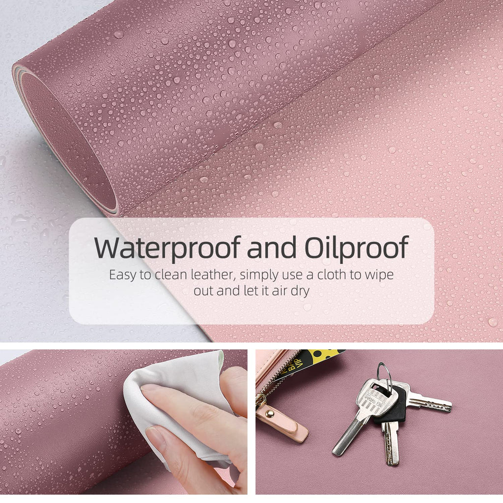 YSAGi Desk Mat, 35.4" x 17" Waterproof Laptop Leather Pad Protector, Large Blotter for Keyboard and Mouse, Writing Pad for Office and Home (Dark Pink+Pink)