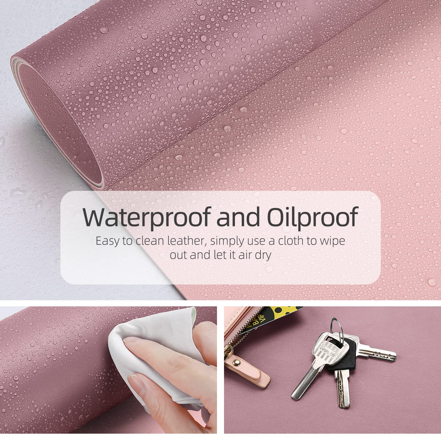 YSAGi Desk Mat, 35.4" x 17" Waterproof Laptop Leather Pad Protector, Large Blotter for Keyboard and Mouse, Writing Pad for Office and Home (Dark Pink+Pink)
