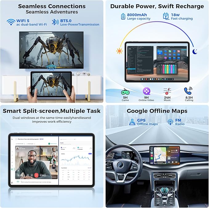Tablet 12 inch Android 15 Tablets, 24GB（8+16）RAM+256 Storage(Expand to 1TB), Android Tablet with Keyboard, Octa-Core, 2K 2000x1200 Display, 16MP Dual Camera, 8000mAh, 5G WiFi,GPS,Bluetooth 5.0（Pink）