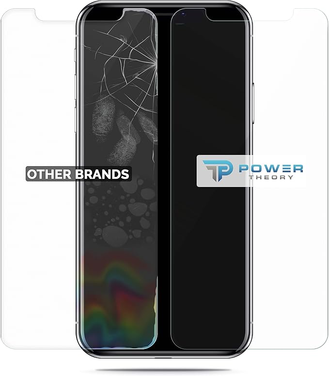 Power Theory Designed for iPhone X, iPhone Xs Screen Protector Tempered Glass [9H Hardness], Easy Install Kit, 99% HD Bubble Free Clear, Case Friendly, Anti-Scratch, 2 Pack