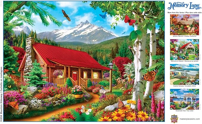 MasterPieces - 300 Piece Jigsaw Puzzle, Large EZ Grip Shapes, Mountain Hideaway, Fun for Adults, Seniors, Family, Kids, Non-Glare Finish, 18"x24"