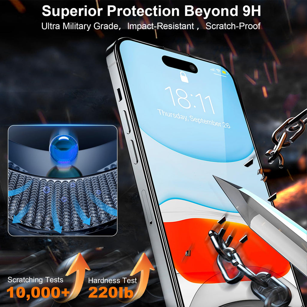 Vongong 2 Pack Screen Protector for iPhone 16,Durable and Drop-Proof with 9H Hardness,Bubble-and-Dust-Free 16 HD High-Aluminum Tempered Glass,Easy Installation Exclusively