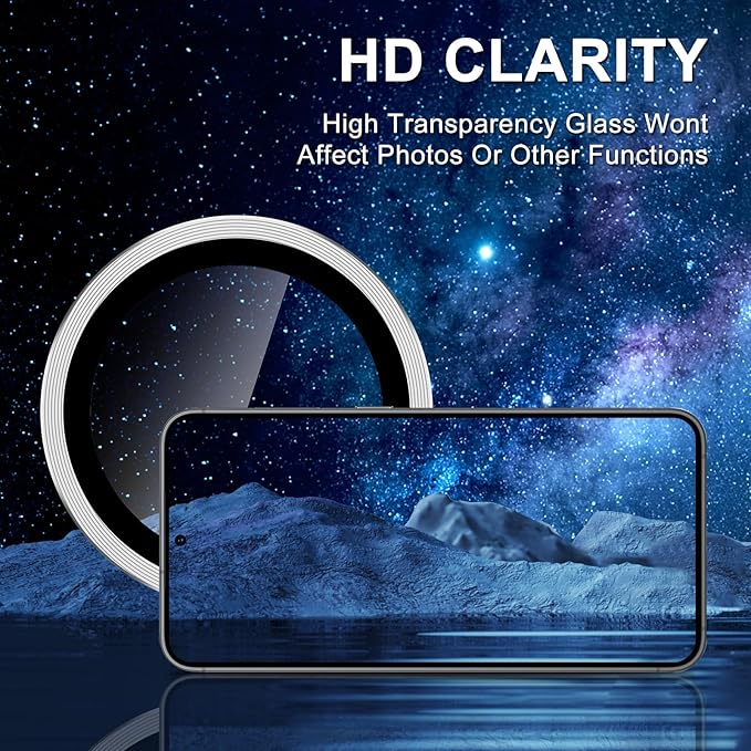 for Samsung Galaxy S25 Camera Lens Protector, Individual Metal Ring Tempered Glass Lens Cover, [Strong Adsorption] Scratch Resistant Ultra-Thin HD Clear Lens Cover, 1 Set-Silvery