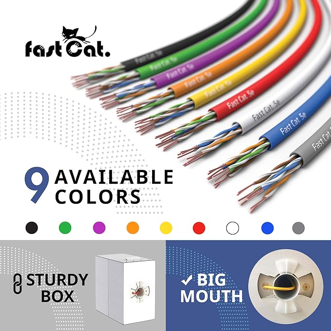 fast Cat. Cat5e Ethernet Cable 1000ft - 24 AWG, CMR, Insulated Bare Copper Wire Cat 5 ethernet Cable with FastReel - 350MHZ / Gigabit Speed UTP Cable Cat5e - CMR (Pink)