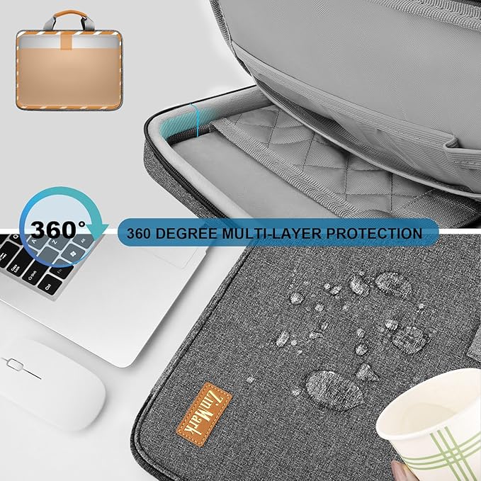 Laptop Case 15.6 Inch Briefcase Military-Grade Protection with Detachable Belt Bag, Compatible All Model of 15-16 Inch MacBook Pro and Most Popular 15.6 Inch Notebooks Chromebooks (Gray Black)