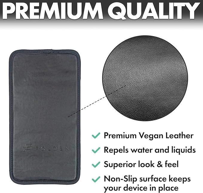 Folden Airplane Phone Holder, Foldable Cell Phone Stand Desk – Flexible Tablet Phone Holder for Bed, Desk, Office, Treadmill – Mobile Stand Phone Accessories, Plane Travel Essentials (Vegan Leather)