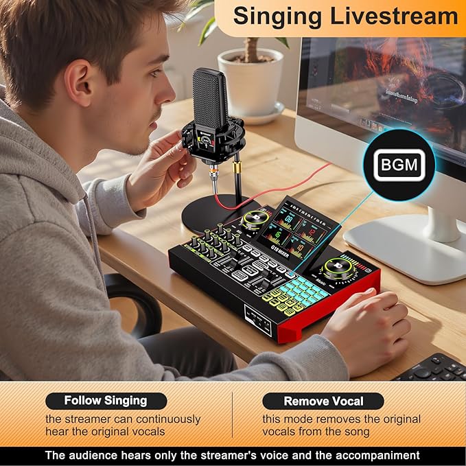 Podcast Equipment Bundle with 3.5mm Microphone and Live Sound Card, Audio Interface Mixer Sound board, Podcast Microphone Bundle for PC/Phone, Gaming, Recording, Streaming, Singing, Voice Changer