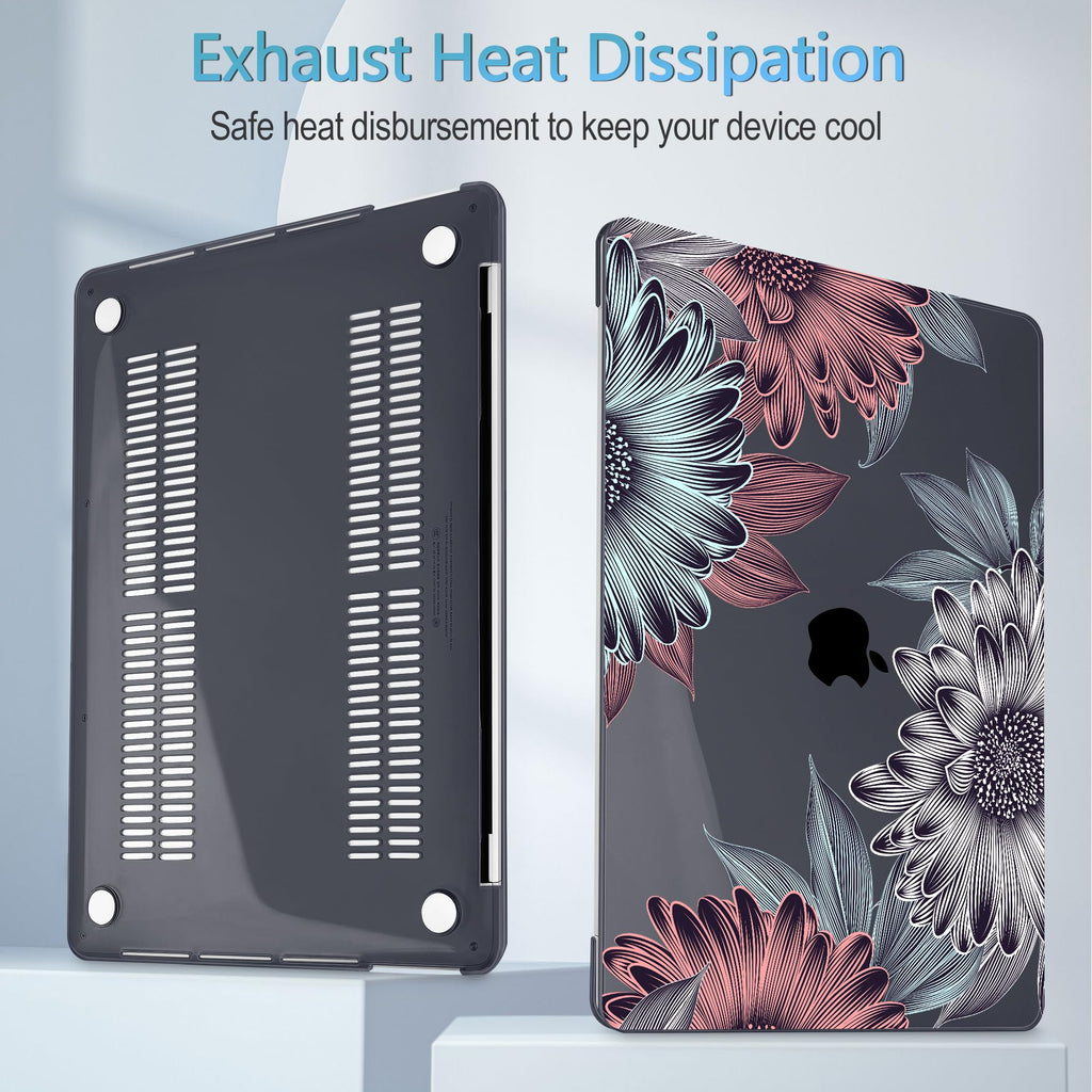 Mektron for MacBook Air 13 Case A1466/A1369 (2010-2017 Release), Snap-on Plastic Hard Shell Cover for MacBook Air 13.3 inch with Keyboard Cover,Blooming Chrysanthemums