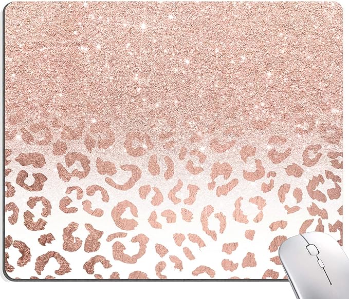 Mouse Pad, Animal Print Mouse Pad Custom Design, Square Waterproof Mouse Pad Non-Slip Rubber Base MousePads for Office Laptop, 9.5"x7.9"x0.12" Inch(Pink Glitter Leopard)