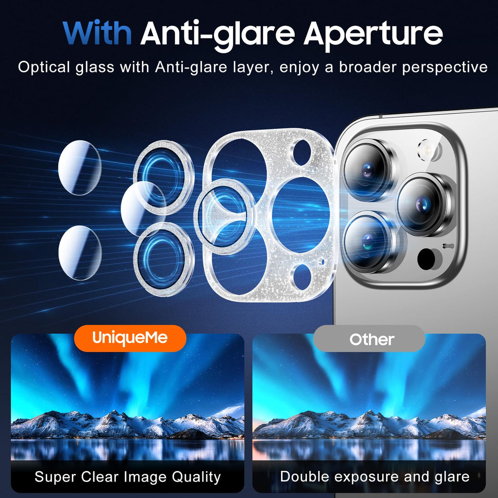 UniqueMe for iPhone 13 Pro Max/13 Pro Camera Lens Protector-Glitter Silver