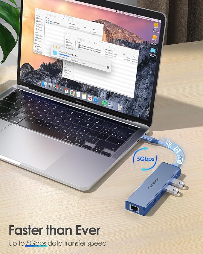 LENTION USB C Hub with Gigabit Ethernet Adapter, 4K HDMI, 3 USB 3.0 for 2023-2016 MacBook Pro 13/14/15/16, New Mac Air & Surface, Chromebook, More, Stable Driver Certified (CB-C25, Blue)
