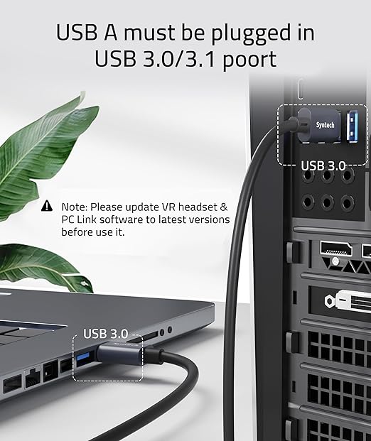 Syntech Link Cable 10 FT Compatible with Oculus/Meta Quest 3/Meta Quest 3S, Quest2/Pro/Pico 4/Ultra Accessories and PC/SteamVR, High Speed PC Data Transfer, USB 3.0 to USB Cable for VR Headset, Black