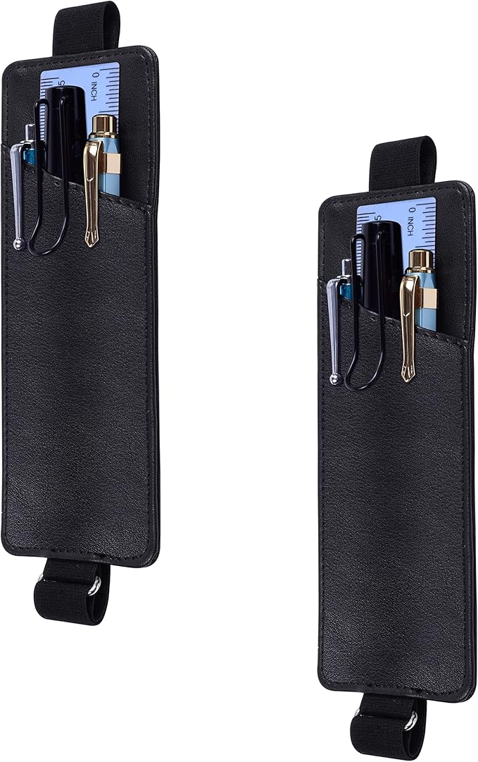 Wisdompro Adjustable Elastic Band Pen Holder, 2 Packs PU Leather Pencil Holder, Pen Sleeve Pouch, Fits for 8" to 11.5" Hardcover Journals, Notebooks, Planners, iPad
