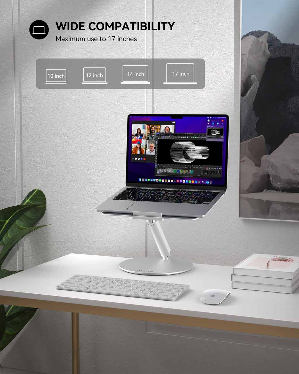 LULULOOK Laptop Stand for Desk 2025, 360 Rotating Adjustable Laptop Riser, Upgraded Foldable Full Aluminum Alloy Computer Stand for MacBook Pro/Air, Dell, HP, Lenovo and Other 10-17inch Laptops