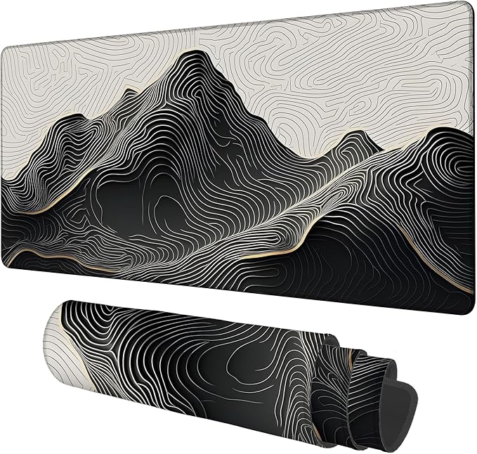 Gaming Desk Pad Large Extra Length Abstract Lines Mouse Pad Keyboard Laptop Non-Slip Waterproof with Rubber Base Thick Stitched Edge Mouse Mat for Office Home 35.4 x 15.7 Inches