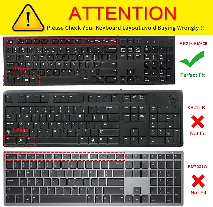 Keyboard Cover with Large Letters Compatible with DELL KB216 KB216b KB216t KB216d KB216p Wired Keyboard/DEll KM636 Wireless Keyboard Protector -Black