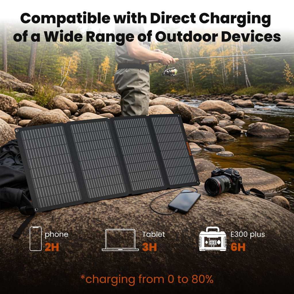50W Portable Solar Panels,Foldable Solar Panel Charger IP68 Waterproof with USB-A and USB-C Ports DC 18V Output for Small Power Station Outdoor Camping RV Trip
