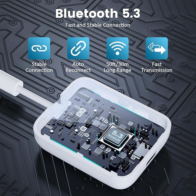 1Mii Bluetooth 5.3 Transmitter Receiver 2-in-1, aptX Adaptive & Low Latency Wireless Audio Adapter for Airplane, Dual Link 2 Devices, 25H Playtime, 3.5mm AUX for TV/Car/Home Stereo/Gym -White