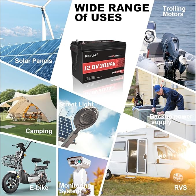 12V 300Ah Lithium LiFePO4 Battery,200A BMS 3840Wh Rechargeable Lithium Iron Phosphate Battery for Solar Energy Storage,Backup Power,RV,Camping