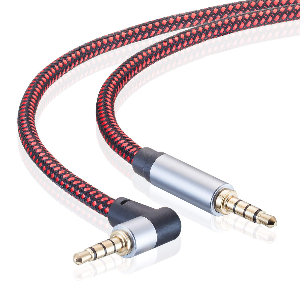 Male to Male Audio Cable 1Ft,90 Degree TRRS 3.5mm 4 Pole Nylon Braided Stereo Aux Cable/Auxiliary Cable/Aux Cord for Headphones, PS4,Phone, Tablets, Headset, PC, Laptop and More (1Ft)