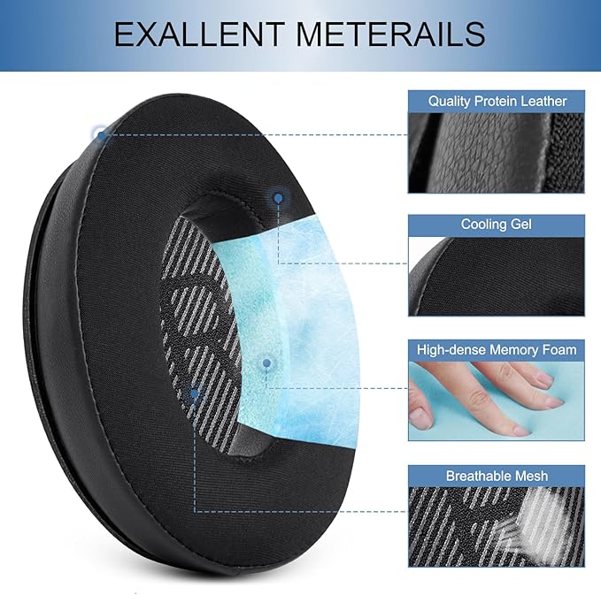 GEVO Ear Pads Cushions Replacement for Bose QC35 ii QC35, Earpads for Bose QuietComfort 35ii 35 Headphones with Protein Leather Noise Isolation Memory Foam (Cooling Gel Black)