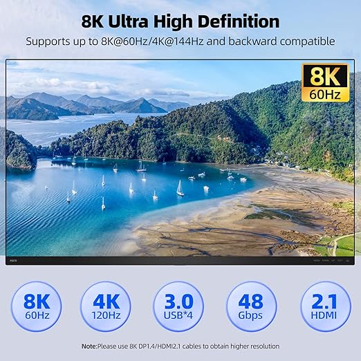 KVM Switch 3 Monitors 3 Computers 8K@60Hz 4K@144Hz, HDMI Dispalyport Triple Monitor KVM Switches with 4 USB3.0 Port for USB Devices, Support Extended/Mirror Mode, Wired Controller and USB3.0 Cables