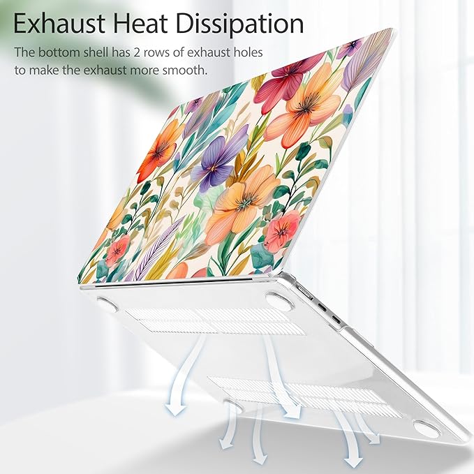 May Chen for MacBook Air 13.6 inch Case A3240 M4 A3113 M3 A2681 M2 with Retina Dispaly, 2025 2024 2023 2022 Release, Plastic Hard Shell Case with Screen Protector & Keyboard Cover, Flowers Watercolor