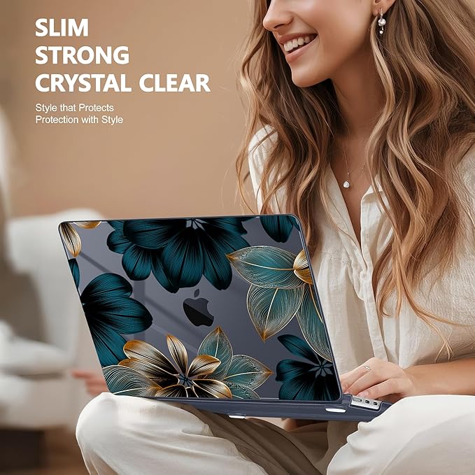 Case for MacBook Air 15 Inch 2025 2024 2023 Release M4 A3241 M3 A3114 M2 A2941, Hard Shell with Screen Protector & Keyboard Cover, Compatible with Touch ID - Leaves