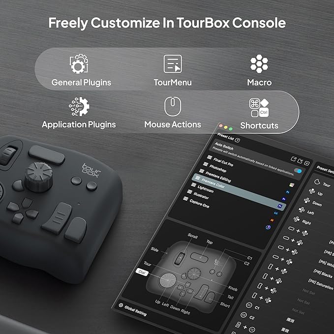 TourBox NEO - Custom Controller for Photo Video Editing, Color Grading, Ilustration, MacOS/Windows, Photoshop Lightroom Davinci Resolve After Effects Premiere FCPX Programmable Keyboard Bundle