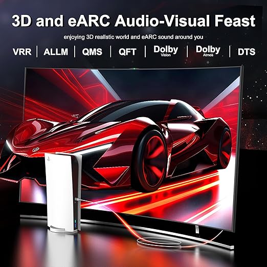 8K Fiber Optic HDMI Cable 100 FT, 8K@60Hz 4K@240Hz, Thin Extra Long HDMI Cable 48Gbps Ultra High Speed, Dynamic HDR, eARC, HDCP 2.2&2.3, 3D, Compatible for PS4/5/Xbox/TV/Laptop/Monitor