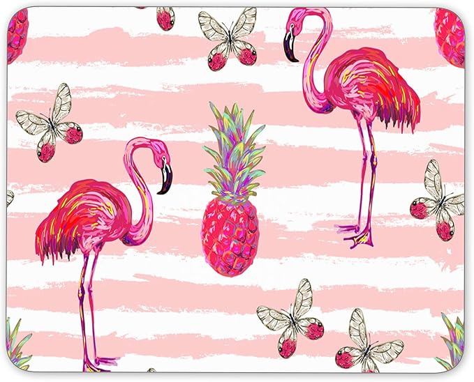 Non-Slip Rubber Mouse Pad， Watercolor Flamingos and Pineapple and Butterflies Mouse pad (9.5 inch x 7.9 inch) …