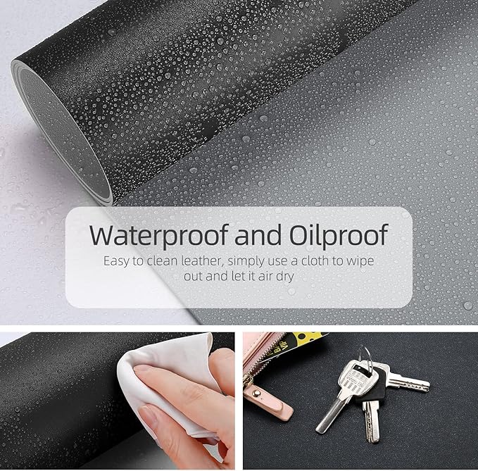 YSAGi Dual-Sided Desk Pad Protector, Waterproof Leather Desk Mat, Large Mouse Pad, Office Desk Pad Writing Pad (31.5" x 15.7", Black+Grey)