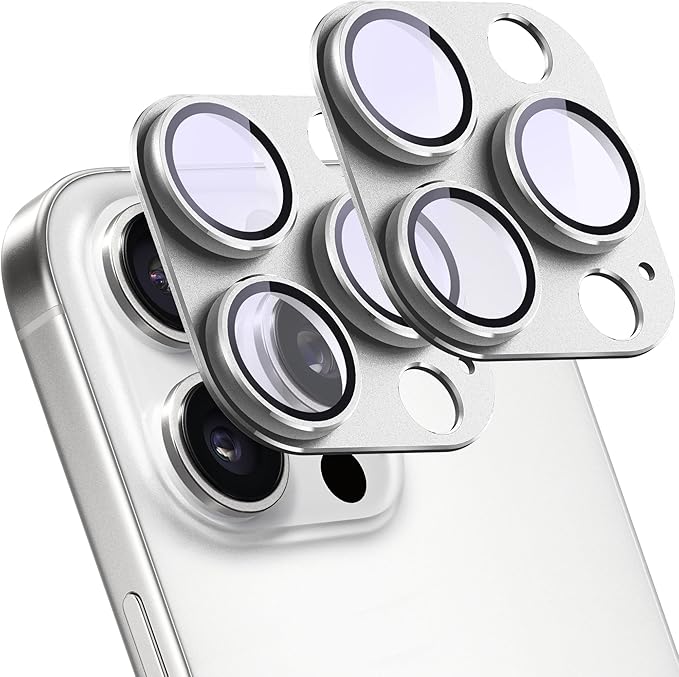 2 Pack Camera Lens Protector for iPhone 16 Pro/iPhone 16 Pro Max,[Not Easy to Breakn ] AR Tempered Glass Strong Adsorption Metal Camera Cover Screen-Silvery