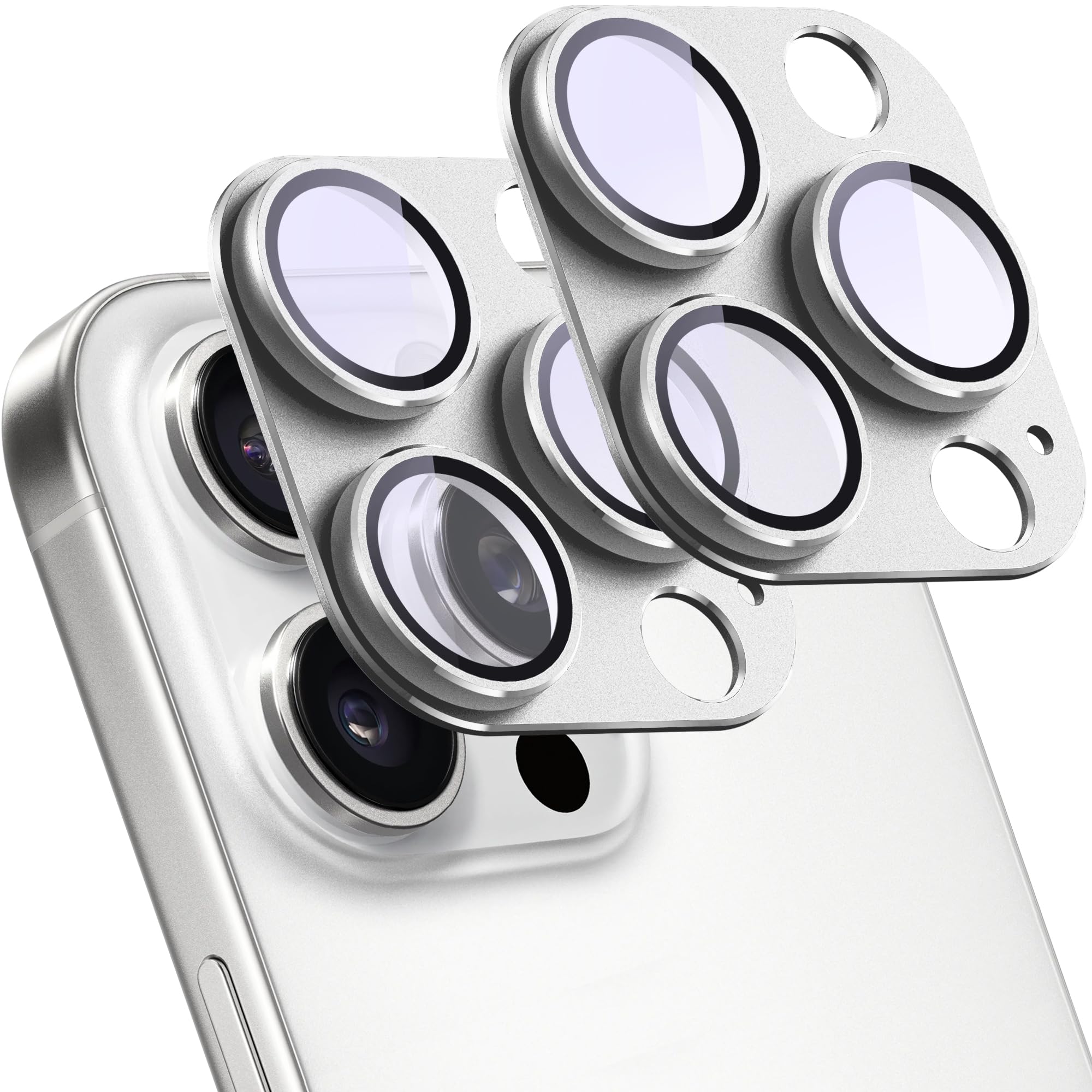 SHANG PIN JIA 2 Pack Camera Lens Protector for iPhone 15 Pro/15 Pro Max,[Not Easy to Breakn ] AR Tempered Glass Strong Adsorption Metal Camera Cover Screen-Silvery