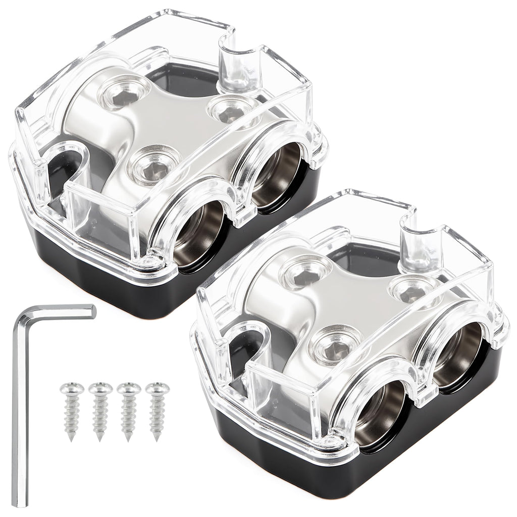 TuoLauthon 2 Way Power Distribution Block 1x 0 GA in 2X 0 GA Out Circuit Protector Distribution Connecting Blocks for Car Audio Splitter,2Pcs with Installation Kit