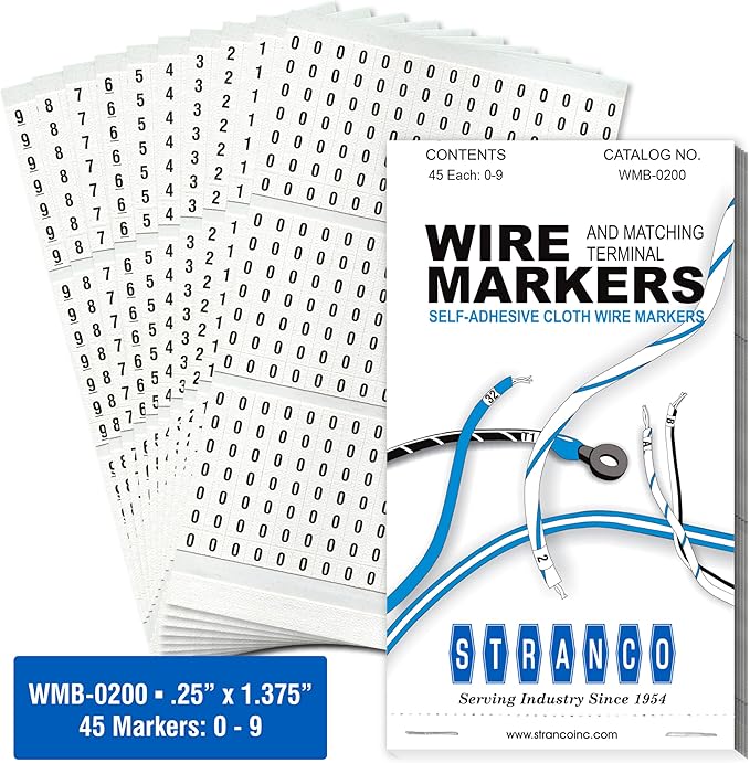 Premium Wire Marker Book for Cable Management, Vinyl-Coated, High-Tack Adhesive, Electric Panel Wire Label Stickers - 10 Pages, 1 Book, Numbered 0-9 (Pack of 5)