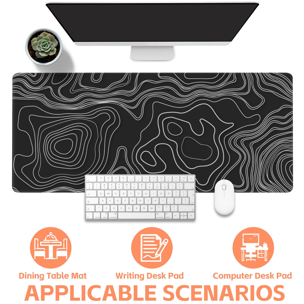 NIYLYNSYN Mouse Pad Large Topographic Map Lines Non-Slip Game Desk Mat with Stitched Edge Laptop Keyboard Desk Pad for Work Home Gaming (35.4 x 15.7 Inches)