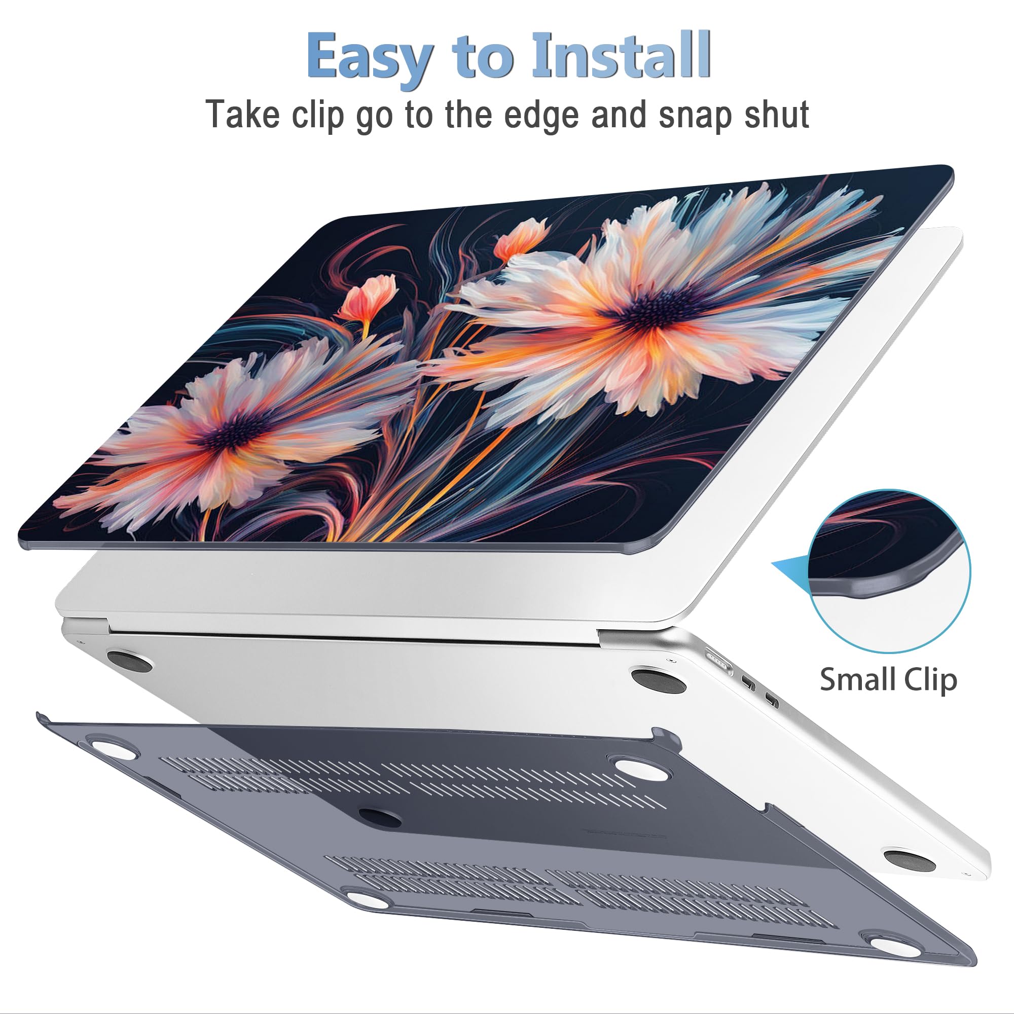 Mektron Case for 2026 MacBook Air 15 INCH M5 A3448 Compatible with M4 A3241 /M3 A3114 /M2 A2941 Printed Plastic Hard Shell Cover with 15.3" Liquid Retina Display Touch ID- Floral C337