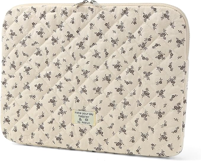 Puffy Laptop Sleeve 13-15.6 Inch Cute Quilted Laptop Protective Case Padded Floral Computer Sleeve for MacBook (A-Black, 13 Inch)