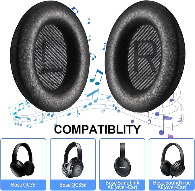 Thcbme Replacement Earpads for Bose Headphones, Bose Quietcomfort 35 Replacement Earpads, Black