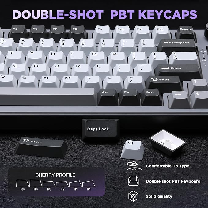 YUNZII B75 Mechanical Keyboard,75% Layout with Knob,Hot Swappable RGB Backlit Gasket Mounted, Creamy Typing, Double-Shot PBT Keycaps,Cherry Profile,for Win/Mac (Dark Grey, Cocoa Cream V2 Switch)