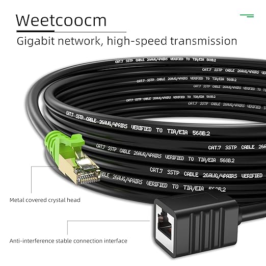 Ethernet Extension Cable 6.5ft, Network Cat6a Extension Patch Cable RJ45 Cords Shielded Male to Female Connector (6.5FT)