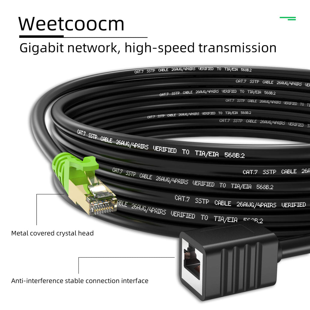 Weetcoocm Ethernet Extension Cable 3ft, Network Cat6a Extension Patch Cable RJ45 Cords Shielded Male to Female Connector (3FT)