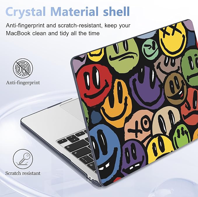 Case for MacBook Air 15 Inch 2025 2024 2023 Release M4 A3241 M3 A3114 M2 A2941, Hard Shell with Screen Protector & Keyboard Cover, Compatible with Touch ID, Happy Emoji