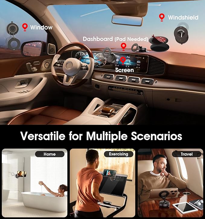 2026 Upgraded Vacuum Magnetic Car Phone Holder 360° Reinforced 96LBS Ultra Suction Cup Phone Mount for MagSafe Cell Phone Holders for Your Car/Gym/Mirror Mount for iPhone & Android